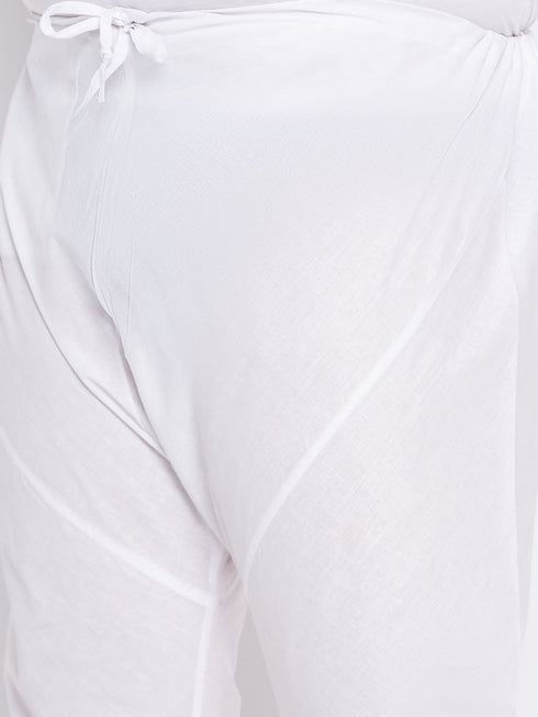 Men's Plus Size Lavender Silk Blend Kurta And White Pyjama Set