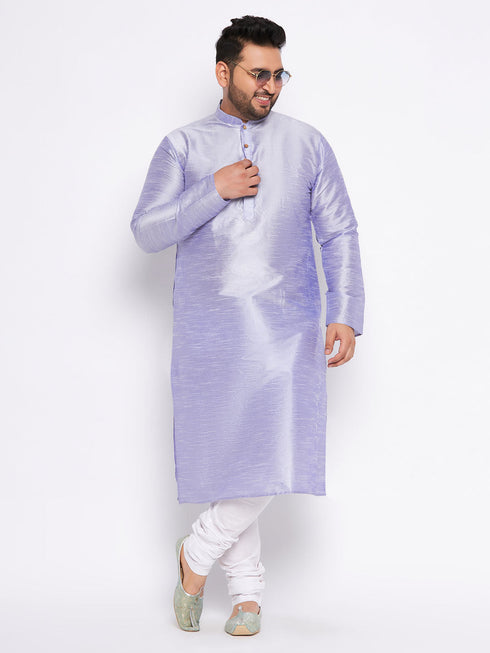 Men's Plus Size Lavender Silk Blend Kurta And White Pyjama Set