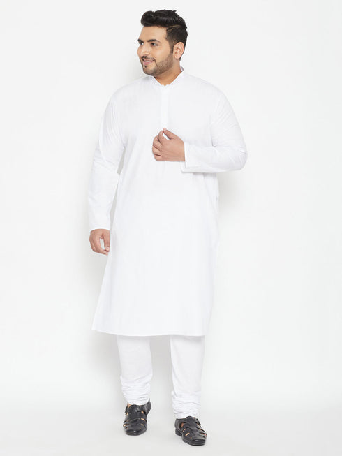 Men's Plus Size White Cotton Blend Kurta