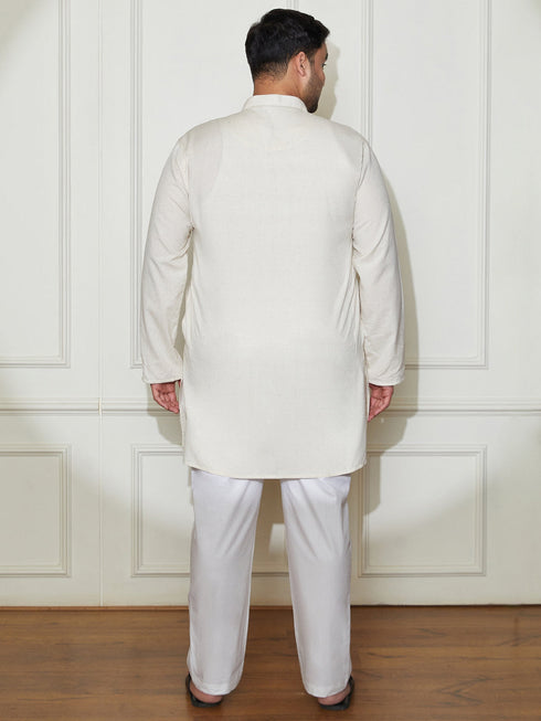 Plus Men's Cream Cotton Kurta Pyjama Set