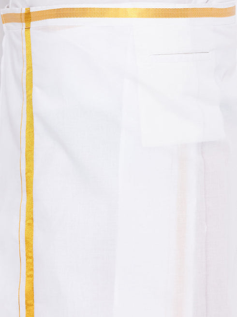 Men's Plus Size White And Gold Dhoti/Mundu/Vesty