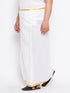 Men's Plus Size White And Gold Dhoti/Mundu/Vesty