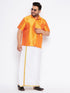 Men's Plus Size White And Gold Dhoti/Mundu/Vesty