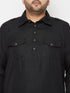 Men's Plus Size Black And Cream Cotton Blend Pathani Set
