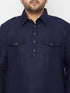 Men's Plus Size Blue And Cream Cotton Blend Pathani Set