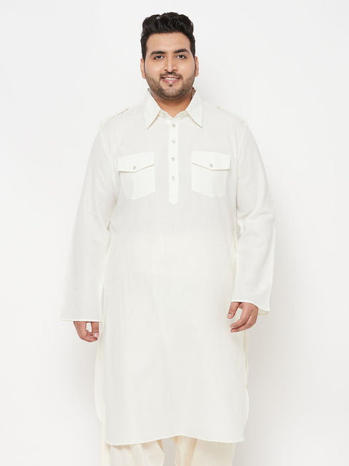 Men's Plus Size Cream Cotton Blend Pathani Kurta