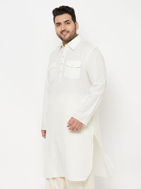Men's Plus Size Cream Cotton Blend Pathani Kurta