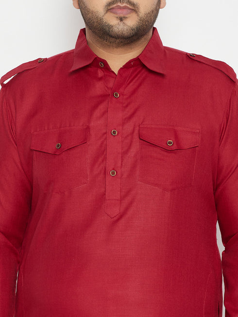 Men's Plus Size Maroon Cotton Blend Pathani Kurta