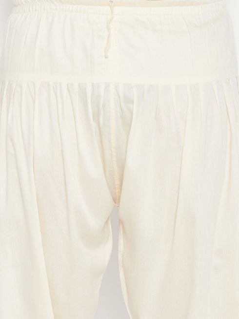 Men's Plus Size Mustard And Cream Cotton Blend Pathani Set