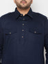 Men's Plus Size Blue Cotton Blend Pathani Kurta