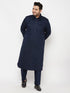 Men's Plus Size Blue Cotton Blend Pathani Kurta