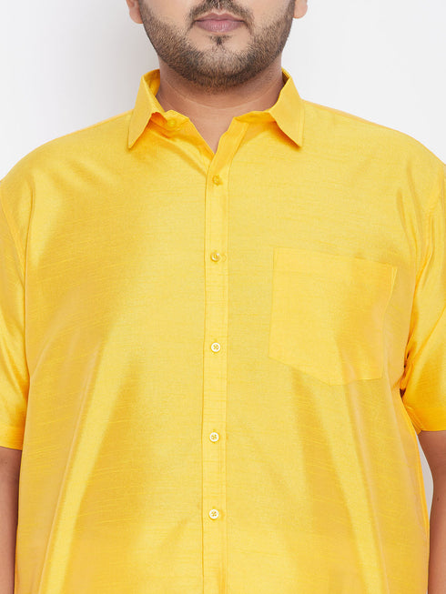Men's Plus Size Yellow Silk Blend Ethnic Shirt