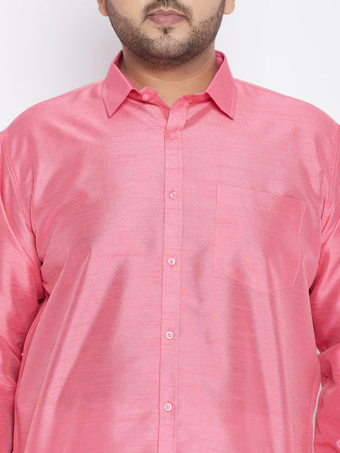 Men's Plus Size Pink Silk Blend Ethnic Shirt