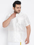Men's Plus Size White Silk Blend Ethnic Shirt