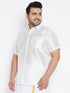 Men's Plus Size White Silk Blend Ethnic Shirt