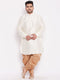 Men's Plus Size Cream Silk Blend Curved Kurta Dhoti Set