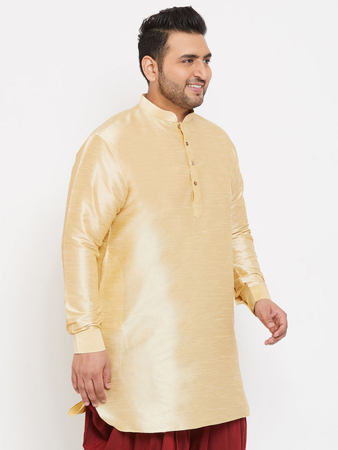 Men's Plus Size Golden Silk Blend Curved Kurta