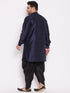Men's Plus Size Navy Blue Silk Blend Curved Kurta Dhoti Set