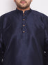 Men's Plus Size Navy Blue Silk Blend Curved Kurta Dhoti Set