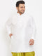 Men's Plus Size White Silk Blend Curved Kurta