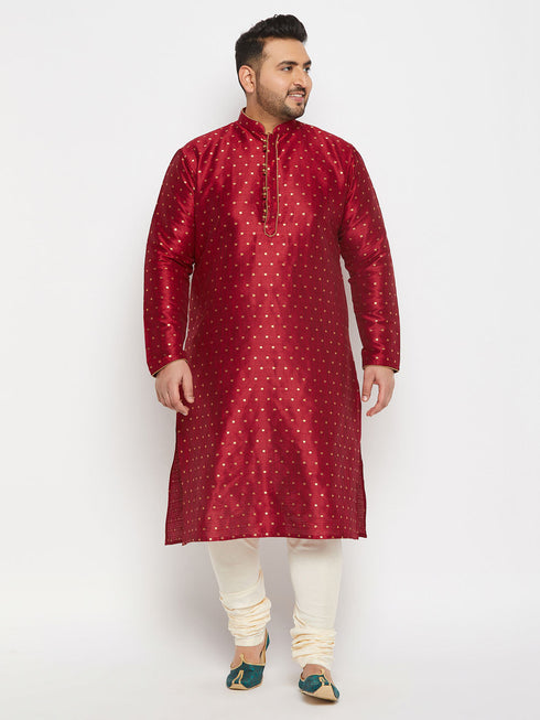 Men's Plus Size Cream Viscose Solid Relax Fit Churidar