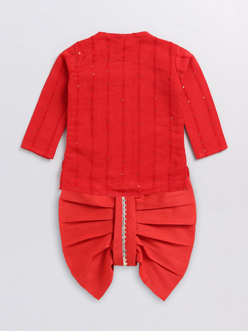 Boy's Red Chanderi Ethnic Combo Set