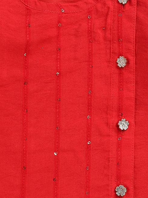 Boy's Red Chanderi Ethnic Combo Set