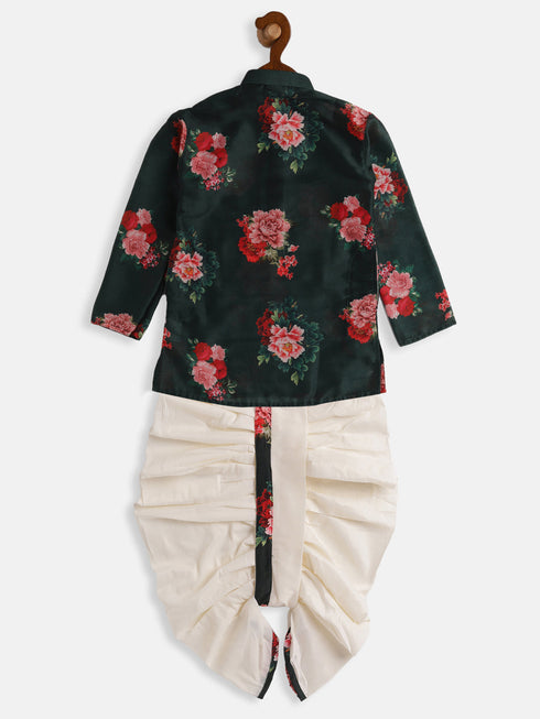 Boy's Multicolor-Base-Green Cotton Blend Kurta And Dhoti Set