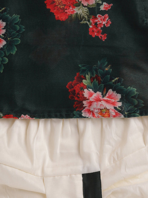 Boy's Multicolor-Base-Green Cotton Blend Kurta And Dhoti Set