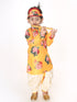 Boy's Multicolor-Base-Yellow Cotton Blend Kurta And Dhoti Set