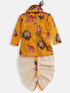 Boy's Multicolor-Base-Yellow Cotton Blend Kurta And Dhoti Set