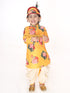 Boy's Multicolor-Base-Yellow Cotton Blend Kurta And Dhoti Set