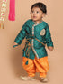 Boy's Green Embroidered Angrakha Mirror Work Kurta With Dhoti Pants