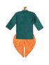 Boy's Green Embroidered Angrakha Mirror Work Kurta With Dhoti Pants