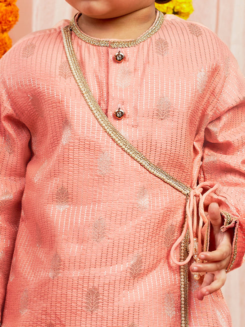 Infant Boy's Pink Silk Blend Kurta And Dhoti Set