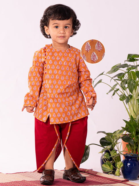 Infant Boy's Multicolor Cotton Kurta And Dhoti Set