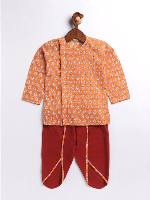 Infant Boy's Multicolor Cotton Kurta And Dhoti Set