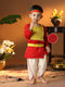 Infant Boy's Red And Cream Silk Blend Kurta And Dhoti Set
