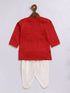 Infant Boy's Red And Cream Silk Blend Kurta And Dhoti Set