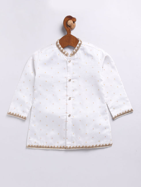 Infant Boy's White Chanderi Silk Kurta And Dhoti Set