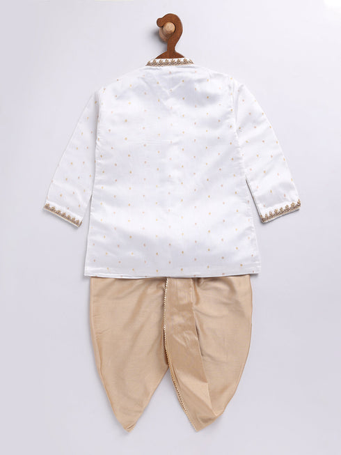 Infant Boy's White Chanderi Silk Kurta And Dhoti Set