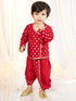 Boys Red Viscose Jacquard Kurta Dhoti Set with Floral Pattern