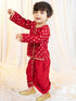 Boys Red Viscose Jacquard Kurta Dhoti Set with Floral Pattern