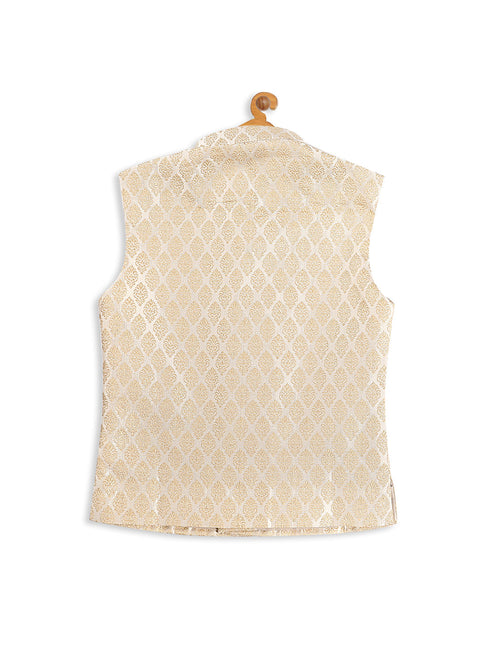 Sishu Boy's Cream Woven Design Nehru Jacket