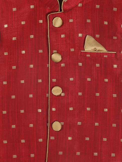 Sishu Boy's Maroon & Gold Toned Woven Design Nehru Jacket