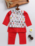 Sishu Boy's Aqua Blue Floral Silk Blend Nehru Jacket And Red Kurta Pyjama Set
