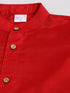 Sishu Boy's Aqua Blue Floral Silk Blend Nehru Jacket And Red Kurta Pyjama Set