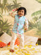Boy's Aqua Blue Floral Silk Blend Nehru Jacket