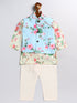 Boy's' Jacket With Yellow Floral Printed Cotton Kurta Pyjama Set