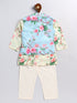 Boy's' Jacket With Yellow Floral Printed Cotton Kurta Pyjama Set